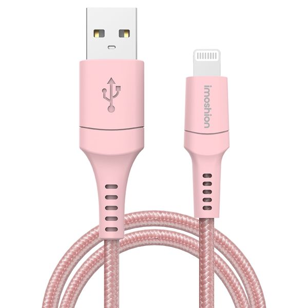 imoshion ﻿Lightning- auf USB-Kabel – nicht MFi-zertifiziert – Geflochtenes Gewebe – 2 m – Rosa