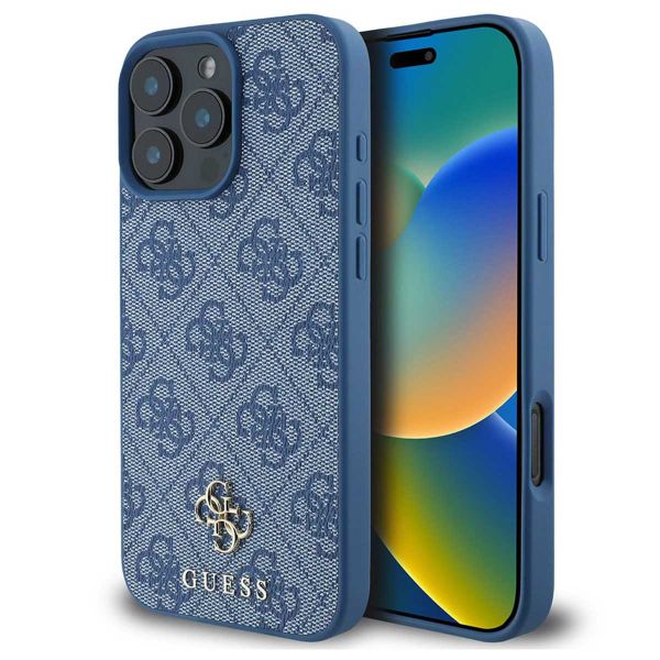 Guess 4G Metal Logo Back Cover MagSafe für das iPhone 16 Pro Max - Blau