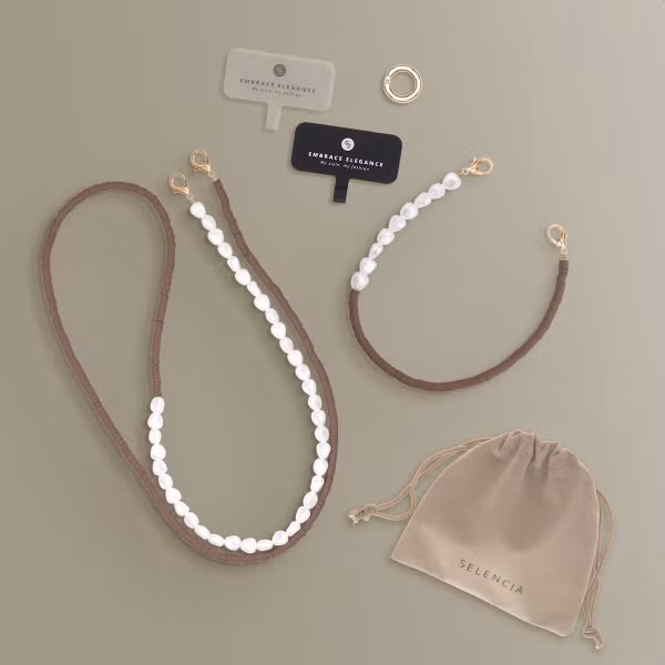Selencia Handyketten Set mit Perlen und Elastikbändern - Mocha Brown