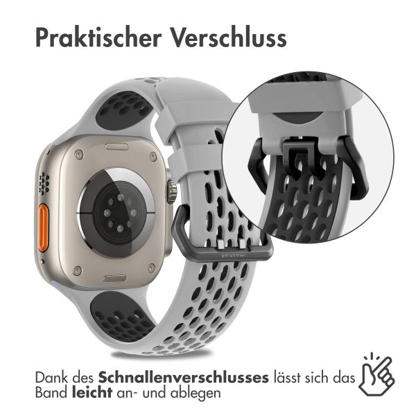 imoshion Silikonsportarmband Buckle für das Apple Watch Series 1 bis 10 / SE / Ultra (2) (44/45/46/49 mm) - Grau / Schwarz