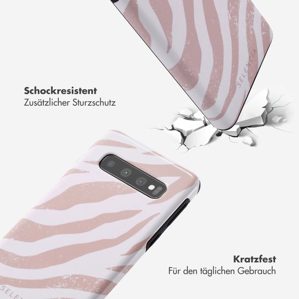 Selencia Vivid Tough Back Cover für das Samsung Galaxy S10 - Colorful Zebra Old Pink