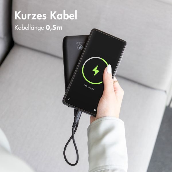 imoshion ﻿Mini-Autoladegerät - 2 Anschlüsse – USB-A–Schnellaufladung – USB-C-Stromversorgung - 60 Watt – Schwarz + Geflochtenes USB-A zu USB-C Kabel - 0,5 Meter - Schwarz