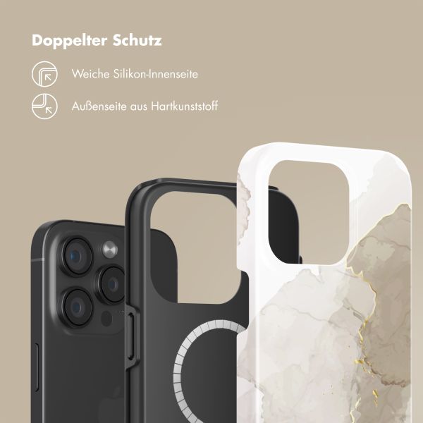 Selencia Vivid Tough Back Cover MagSafe für das iPhone 15 Pro - Marble Light Brown