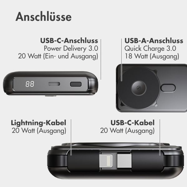 imoshion MagSafe Powerbank 10.000 mAh + Accezz Ultra Slim GaN Ladegerät + Accezz USB-C- auf USB-C-Kabel - 1 Meter - Schwarz
