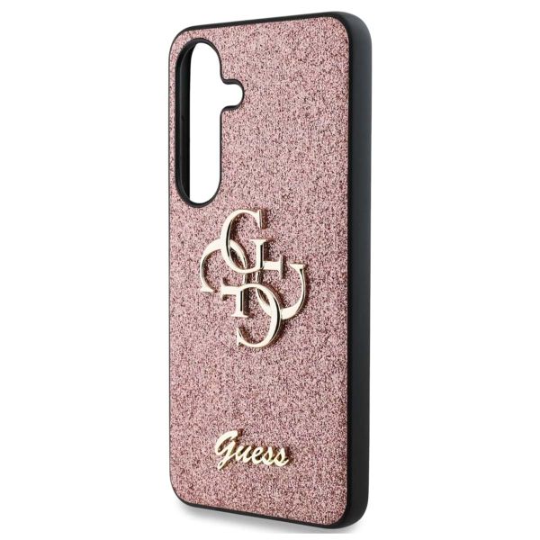 Guess 4G Metal Logo Back Cover mit Glitter Samsung Galaxy S25 Plus - Rosa
