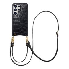 Selencia Nova Croco HandyHülle mit Kordel und Kartenhalter Samsung Galaxy S26 Ultra - Schwarz