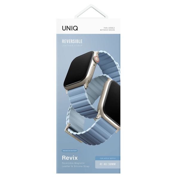 Uniq Revix Premium Edition doppelseitiges Armband für die Apple Watch Series 1 bis 9 / SE (38/40/41 mm) | Series 10 (42 mm) - Arktis/Soft Blue