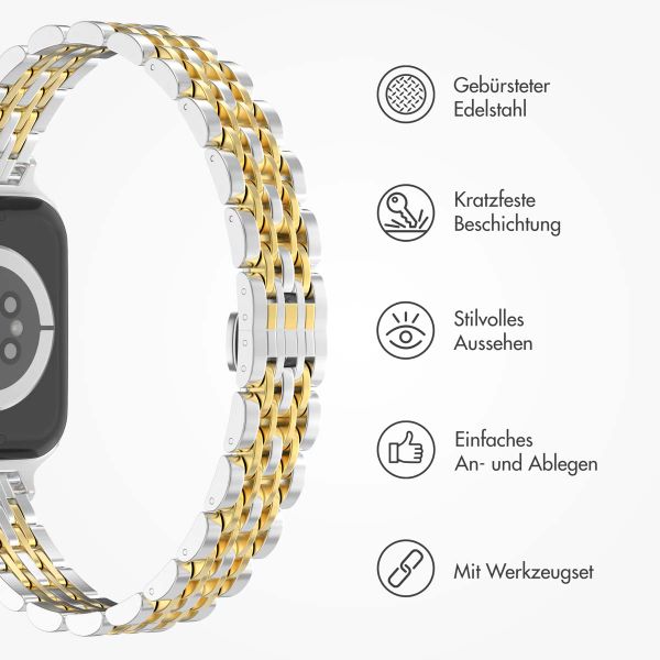 Selencia Jubilee inspiriertes schmales Edelstahlarmband für die Apple Watch Series 1 bis 9 / SE (38/40/41 mm) | Series 10 (42 mm) - Silber & Gold