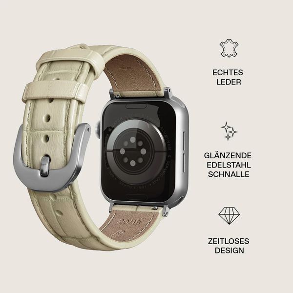 Burga Armband aus echtem Leder für Apple Watch Series 1 - 11 / SE / Ultra (44/45/46/49 mm) - Buttermelt / Silver
