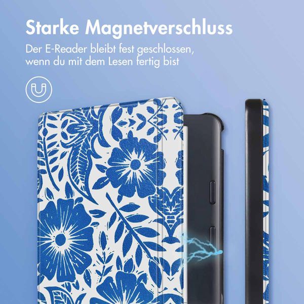 imoshion Design Slim Hard Case Sleepcover mit Stand Kobo Libra Colour - Flower Tile