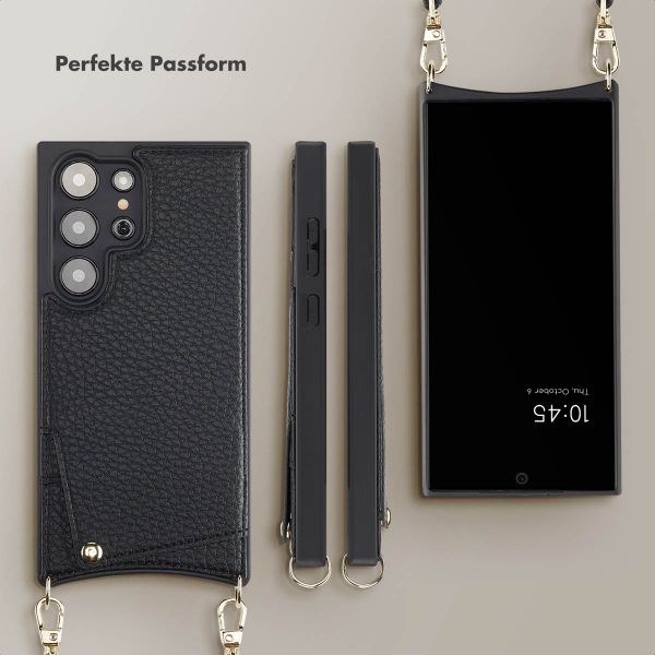 Selencia Nova HandyHülle mit Kordel und Kartenhalter Samsung Galaxy S24 Ultra - Schwarz