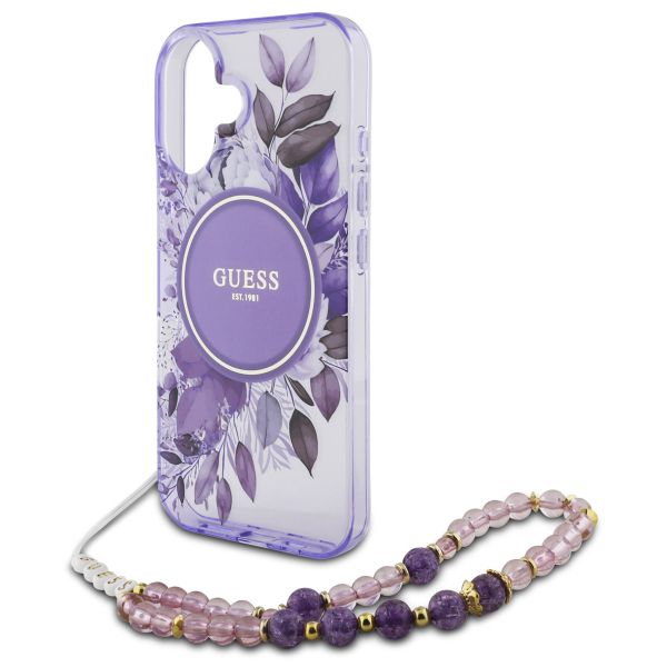 Guess MagSafe IML Flowers Case mit Beads Strap Apple iPhone 16 - Purple