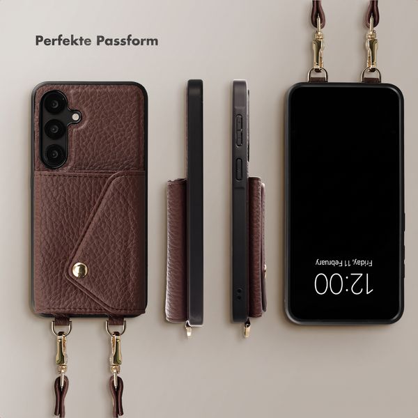 Selencia Sera HandyHülle mit Kordel und Umschlag-Kartenhalter Samsung Galaxy S25 / S24 - Chocolate Brown