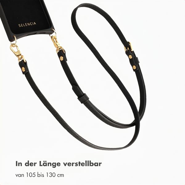 Selencia Crossbody-Telefonband aus echtem Leder - Schwarz