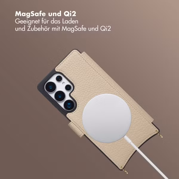 Selencia Riva Bookcase mit MagSafe und Handgelenkband Samsung Galaxy S25 Ultra - Beige