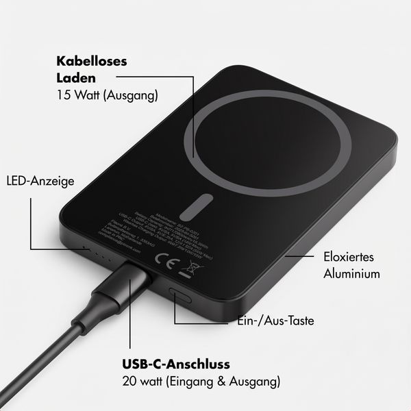 Selencia Vivid Powerbank 5.000 mAh - MagSafe und Qi - Black / Check This Burgundy