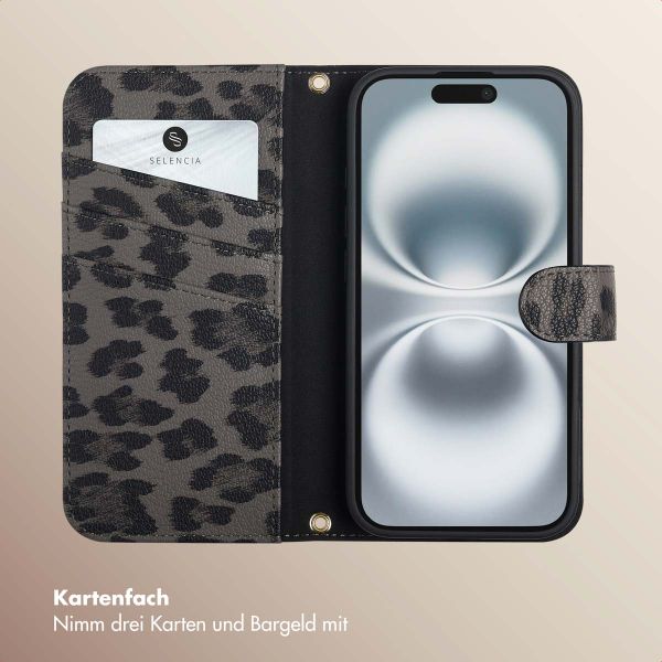 Selencia Sabi Klapphülle mit Leopardenmuster Apple iPhone 16 - Midnight Black