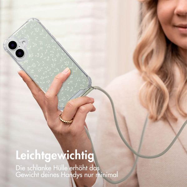 imoshion Design Hülle mit Band Apple iPhone 16 - Smoke Green Flowers