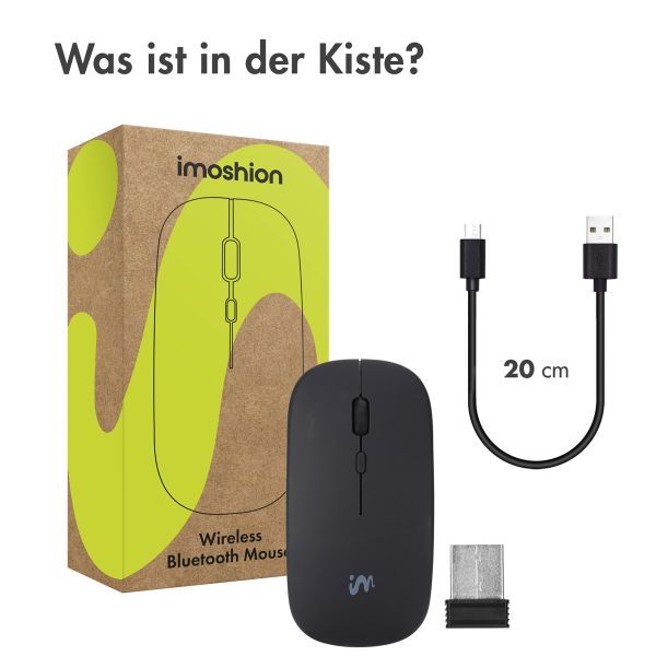 imoshion Kabellose Maus - Wiederaufladbare Computermaus + 2,4G USB-A Adapter - Schwarz