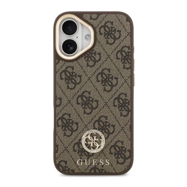Guess Classic Strass Logo Leather Back Cover mit MagSafe Apple iPhone 17 - Braun