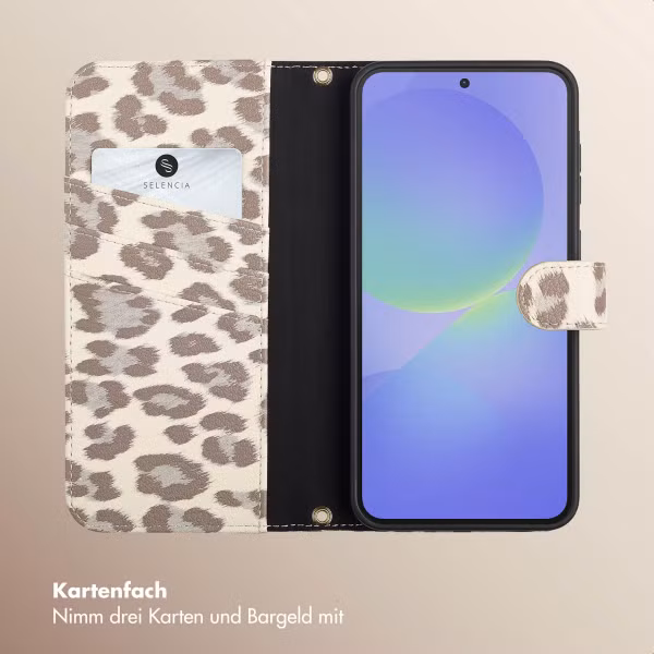 Selencia Sabi Klapphülle mit Leopardenmuster Samsung Galaxy A36 / A56 - Soft Ivory