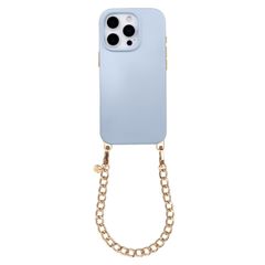 Selencia Rivièra MagSafe Backcover mit abnehmbaren Haken für das Apple iPhone 15 Pro - Powder Blue + Bold Chain Handykette - Gold