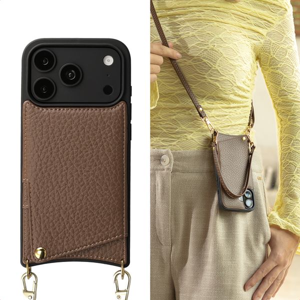 Selencia Nova HandyHülle mit Kordel und Kartenhalter Apple iPhone 18 Pro Max / 17 Pro Max - Mocha Brown