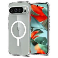 Spigen Ultra Hybrid Back Cover Metal Ring MagFit für das Google Pixel 9 Pro XL - Transparent / Weiß