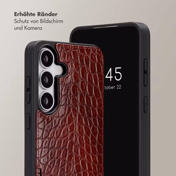 Selencia Nova Croco HandyHülle mit Kordel und Kartenhalter Samsung Galaxy S25 FE - Burgundy