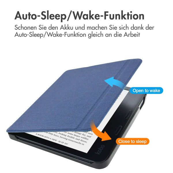 imoshion Canvas Sleepcover Klapphülle mit Stand Kobo Libra 2 / Tolino Vision 6 - Dunkelblau