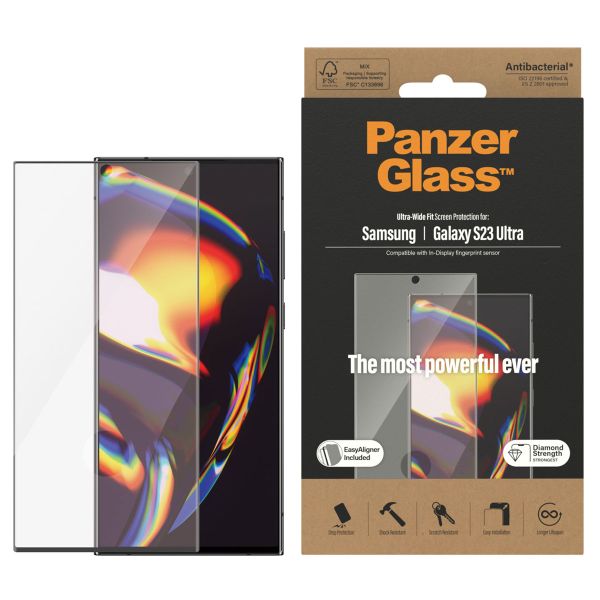 PanzerGlass Ultra-Wide Fit Antibakterieller Displayschutz mit Applikator für das Samsung Galaxy S23 Ultra - Schwarz