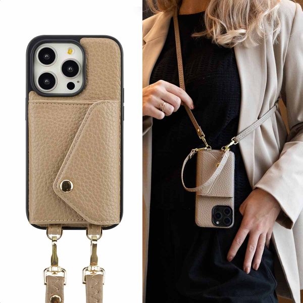 Selencia Sera Kordel-Hulle mit Kartenhalter-Umschlag für das iPhone 14 Pro - Beige