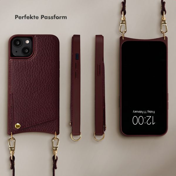 Selencia Nova HandyHülle mit Kordel und Kartenhalter Apple iPhone 14 / 13 - Bold Burgundy