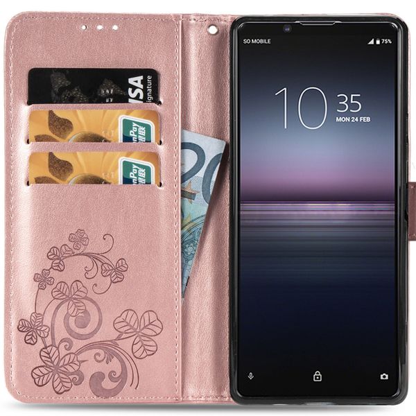 Kleeblumen Klapphülle Roségold für das Sony Xperia 1 II