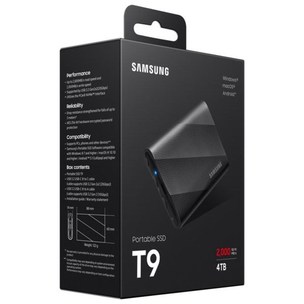Samsung Portable SSD T9 - 4TB - USB 3.2 Gen 2x2 - Schwarz