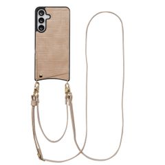 Selencia Nova Croco HandyHülle mit Kordel und Kartenhalter Samsung Galaxy S25 FE - Beige