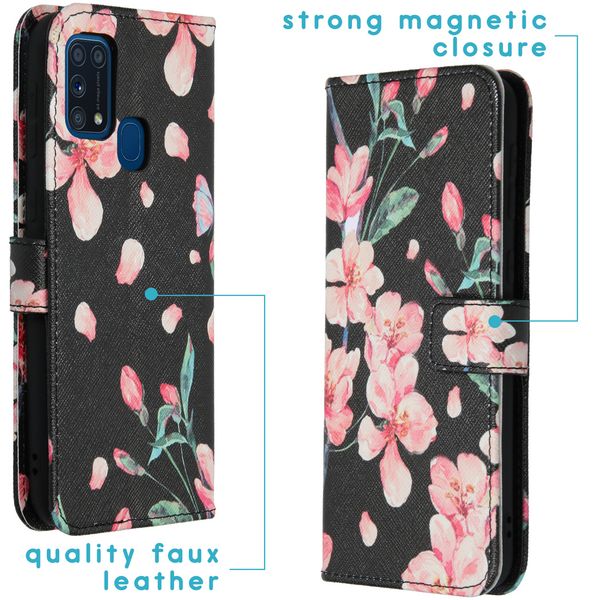 imoshion Design TPU Klapphülle Samsung Galaxy M31 - Blossom Watercolor Black