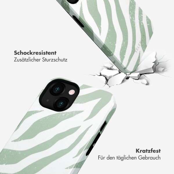 Selencia Vivid Tough Back Cover für das iPhone 13 - Colorful Zebra Sage Green