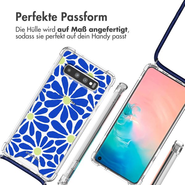 imoshion Design Hülle mit Band Samsung Galaxy S10 - Cobalt Blue Flowers Connect