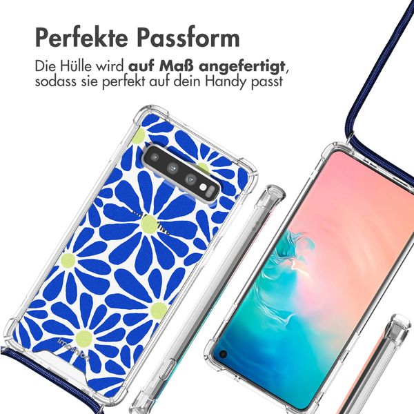 imoshion Design Hülle mit Band für das Samsung Galaxy S10 - Cobalt Blue Flowers Connect