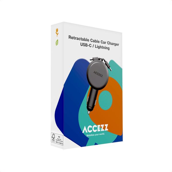 Accezz Autolader mit ausziehbaren Kabeln – USB-C / Lightning – 57W – Schwarz