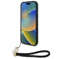 Guess Grained Back Cover MagSafe mit Flower Charm Strap Apple iPhone 16 Pro - Schwarz