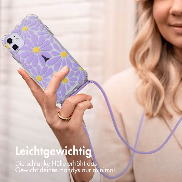 imoshion Design Hülle mit Band Apple iPhone 11 - Tropical Violet Flowers Connect