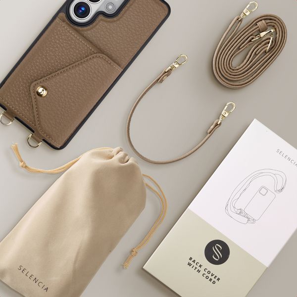 Selencia Sera HandyHülle mit Kordel und Umschlag-Kartenhalter Samsung Galaxy S26 Ultra - Taupe
