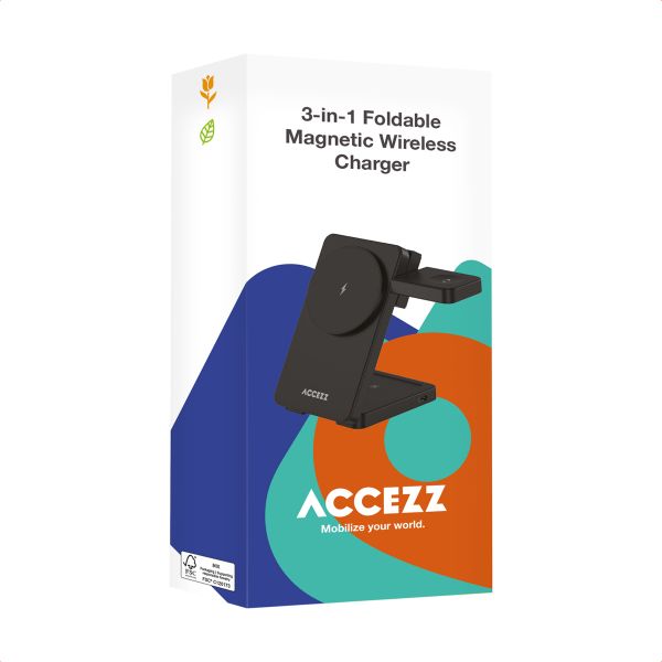 Accezz 3-in-1 Faltbares Kabelloses MagSafe Ladegerät - 20 Watt - Schwarz