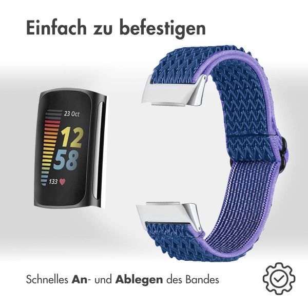 imoshion Elastische Nylonarmband für das Fitbit Charge 5 / Charge 6 - Dunkelblau