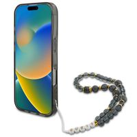 Guess MagSafe IML Flowers Case mit Beads Strap Apple iPhone 16 Pro - Schwarz