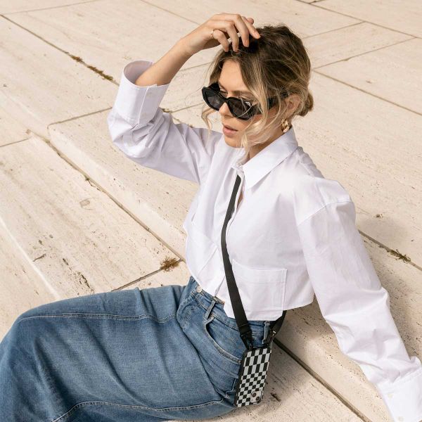 Selencia SilikonHülle design mit abnehmbarem Band Apple iPhone 14 Plus - Irregular Check Black