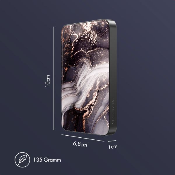 Selencia Vivid Powerbank 5.000 mAh - MagSafe und Qi2 - Schwarz / Chic Marble Black