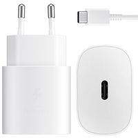 Samsung Ladebündel | Original USB-C-zu-USB-C-Kabel - 1 meter - 25 Watt - Weiß + Original Fast Charging Adapter USB-C Oplader - in Fabrikverpackung - 25 Watt - Weiß